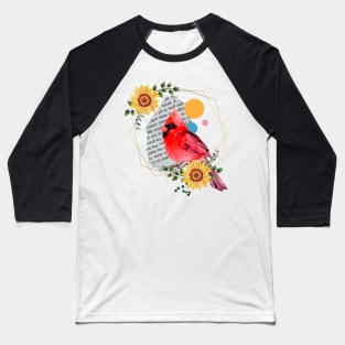 Sunflowers Cardinal Birds Baseball T-Shirt